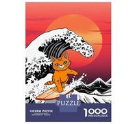 Puzzle De 1000 Pièces pour Adultes Orange Cat Surfing Giant Wave Puzzles pour Adultes - Décoration Murale - Stimule La Mémoire - Cadeaux Uniques pour Anniversaires Et Noël 70x50cm/1000pcs