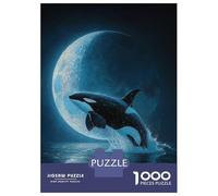 Puzzle De 1000 Pièces pour Adultes Orca Leaping Under The Moon Adolescents Puzzles Anti-Stress Jeux Difficiles Défi Activités Amusantes À La Maison 52x38cm/1000pcs