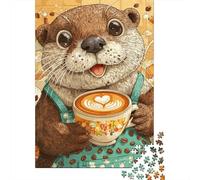 Puzzle De 1000 Pièces pour Adultes Otter Latte Art Coffee Shop Puzzles pour Adolescents Jeu De Réflexion Améliore La Mémoire Défi Éducatif 38x26cm/1000pcs