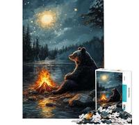 Puzzle de 1000 pièces pour Adultes Ours Autour d'un feu de Camp sous Un Ciel étoilé Jeu Familial de précision pour Les Amateurs de Jeux (Dimensions 38x26cm)