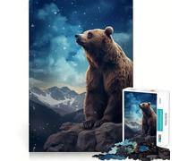 Puzzle de 1000 pièces pour Adultes Ours Brun étoilé Découpe Nette Activité Manuelle Résolution de problèmes Amusant Jeu de Temps Libre Décoration Artistique de Noël (38x52cm)