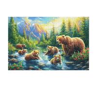 Puzzle De 1000 Pièces pour Adultes Ours Brun mère et Ses Petits 1000 PCS 75x50cm Anti-Stress Réduction De L'Anxiété Parfait pour Employés De Bureau Détente Quotidienne