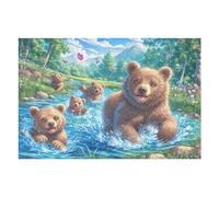 Puzzle De 1000 Pièces pour Adultes Ours Brun Parent et Son Petit 1000 PCS 75x50cm Durable Réutilisable Cadeau d'anniversaire Parfait pour Amateurs De Puzzle Famille Amis