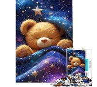Puzzle de 1000 pièces pour Adultes Ours en Peluche endormi sous Une Couverture étoilée Défi éducatif Jeu de rapidité et de réflexion À partir de 14 Ans (38x52cm)
