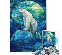 Puzzle de 1000 pièces pour Adultes Ours Polaire Vitrail Jeu Anti-Stress Assemblage de Motifs Défi Unique (38x52cm)