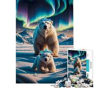 Puzzle de 1000 pièces pour Adultes Ours Polaires couronnés d'aurore boréale Jeu Pratique et éducatif Cadeau d'anniversaire (Dimensions 38x52cm)
