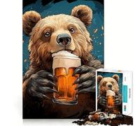 Puzzle de 1000 pièces pour adultes - Ours qui boit de la bière - Jeu de réflexion amusant - Idée cadeau pour se détendre et s'amuser - Décoration de Noël pour le mur (38 x 26 cm)