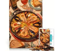 Puzzle de 1000 pièces pour Adultes Paella aux Fruits de mer et au vin Jeu de réflexion et de Concentration Jeu Calme Décoration de Noël (38x52cm)