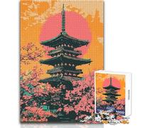 Puzzle de 1000 pièces pour Adultes - Pagode Japonaise au Coucher du Soleil - Art Minimaliste - Jeu éducatif Familial - Décoration idéale - Cadeau d'anniversaire - Dimensions 50x75cm