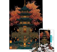 Puzzle de 1000 pièces pour Adultes pagode Japonaise avec lanternes sur l'eau Jeu Familial pour Adolescents décoration intérieure Difficile et Stimulant (Taille 50x75cm)