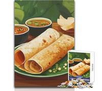 Puzzle de 1000 pièces pour Adultes - Pain Plat Indien avec sauces - Jeu de défi Unique - Course de Vitesse Manuelle - Jouet éducatif - Dimensions:50x75cm