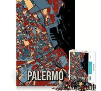 Puzzle de 1000 pièces pour Adultes Palerme,Italie,Sicile Carte de la Ville Découpe Impeccable Jeu de Concentration Amusant Cadeau Gratuit Idée Cadeau d'anniversaire (38x26cm)