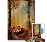 Puzzle de 1000 pièces pour Adultes Panda Roux d'automne Découpe précise Jeu de réflexion Artistique Loisirs créatifs Cadeau d'anniversaire Amusant (50x75cm)