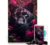 Puzzle de 1000 pièces pour Adultes,Panthère Noire,Motif Floral Rose,découpe Fine,Jeu de Concentration,Jeu Calme,activité d'anniversaire (38x52cm)