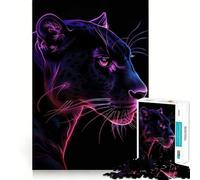 Puzzle de 1000 pièces pour Adultes Panthère Noire néon Animal Bords Nets,Jeu de logique,Jeu d'adresse,Décoration de Noël (50x75cm)