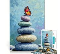 Puzzle de 1000 pièces pour Adultes Papillon sur Pierres empilées Peinture Bordure Fine Jeu cognitif Jouet Relaxant Décoration Murale de Noël (50x75cm)