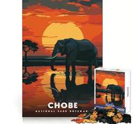 Puzzle de 1000 pièces pour Adultes Parc National de Chobe,Botswana Éléphant au Coucher du Soleil Décoration soignée et stimulante Jeu Amusant et apaisant Cadeau Festif et de Loisirs (50x75cm)