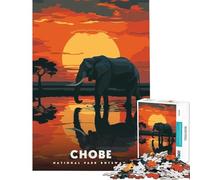 Puzzle de 1000 pièces pour Adultes Parc National de Chobe Botswana Éléphant au Coucher du Soleil Jeu intellectuel éducatif Amusant et Humoristique Cadeau d'anniversaire (Dimensions 38x52cm)