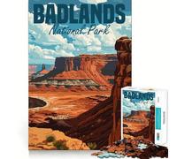 Puzzle de 1000 pièces pour Adultes Parc National des Badlands Décoration découpée soignée Jeu de réflexion Jeu de détente Cadeau d'anniversaire Artistique (50x75cm)