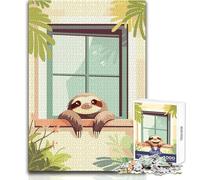 Puzzle de 1000 pièces pour Adultes - Paresseux Mignon à la fenêtre avec Plantes - Jeu éducatif - Décoration intérieure - Cadeau d'anniversaire - Dimensions:50x75cm