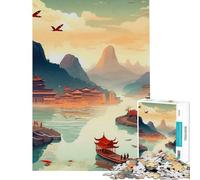 Puzzle de 1000 pièces pour Adultes Paysage Chinois Vintage Jeu Anti-Stress défi Stimulant et Unique (38x52cm)