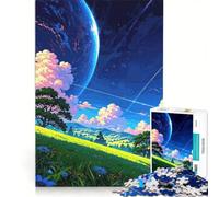 Puzzle de 1000 pièces pour Adultes, Paysage d'anime avec planète et Fleurs, Jeu de Construction, Interaction Parent-Enfant, renforce Les Liens d'amour Entre Les Couples 50x75cm