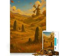 Puzzle de 1000 pièces pour Adultes Paysage d'automne avec Moulin à Vent et Pierres Découpe de qualité supérieure Jeu Stimulant et créatif Activité ludique et apaisante Cadeau d'anniversaire Jeu