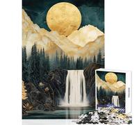 Puzzle de 1000 pièces pour adultes Paysage de cascade dorée lune dorée montagnes Kintsugi et ciel de marbre Jeu éducatif idéal pour les couples Décoration intérieure Cadeau d'anniversaire ou de voyage