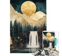 Puzzle de 1000 pièces pour Adultes Paysage de Cascade dorée Lune dorée Montagnes Kintsugi et Ciel marbré Jeu de détente et Anti-Stress pour Adultes Activités Amusantes à la Maison
