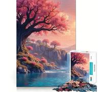Puzzle de 1000 pièces pour Adultes : Paysage de Cascade et d'arbres en Fleurs Roses Jeu de logique Clair, Loisir Silencieux, découpe Parfaite, Cadeau élégant (38x26cm)
