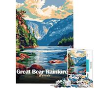 Puzzle de 1000 pièces pour Adultes Paysage de la forêt pluviale du Grand Ours au Canada Affiche Jeu éducatif Stimulant et Anti-Stress Convient aux 14 Ans et Plus (38x52cm)