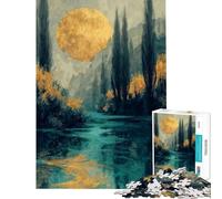 Puzzle de 1000 pièces pour Adultes Paysage de Lune dorée sur Une rivière Tranquille Puzzle Anti-Stress Idéal comme Cadeau (Dimensions 38x26cm)