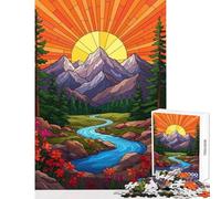 Puzzle de 1000 pièces pour Adultes Paysage de Montagne avec rivière et Lever de Soleil Jeu Impossible pour Toute la Famille Jouet de décoration avec pièces de Formes aléatoires Parfaitement
