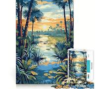 Puzzle de 1000 pièces pour Adultes Paysage de rivière Tropicale au Coucher du Soleil décoration soignée Jeu d'exercice Mental Moment de détente et de Divertissement pour Noël (50x75cm)