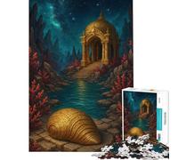 Puzzle de 1000 pièces pour Adultes Paysage du Temple aux Coquillages dorés Jeu de détente d'analyse et de logique Niveau de difficulté 38x26cm