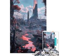 Puzzle de 1000 pièces pour Adultes Paysage Fantastique avec rivière de Lave Exercice cérébral décoration intérieure Jeu Pratique à partir de 14 Ans (38x52cm)
