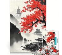 Puzzle de 1000 pièces pour Adultes, Paysage Japonais avec pagodes et Feuilles Rouges, Jeu de réflexion, décoration Murale, liste de souhaits avec Le Père Noël 50x75cm