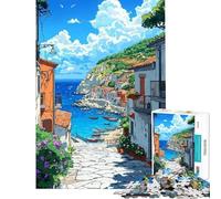 Puzzle de 1000 pièces pour Adultes Paysage Marin et Village méditerranéen Jeu de réflexion pour Adolescents Une œuvre d'art Un Cadeau Stimulant (Taille 50x75cm)