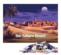 Puzzle de 1000 pièces pour Adultes - Paysage Nocturne du désert du Sahara marocain - Jeu éducatif et Anti-Stress - 38 x 26 cm