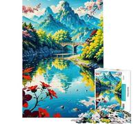 Puzzle de 1000 pièces pour Adultes Paysage Serein de Montagne et de rivière Jeu de Construction pour Adultes Décoration Murale Cadeau Unique pour Anniversaire et Noël (Dimensions 38x26cm)