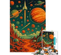Puzzle de 1000 pièces pour Adultes Paysage Spatial rétro avec planètes Jeu de société Familial pour Les Femmes et Les Joueurs (Dimensions 38x26cm)