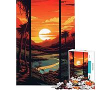 Puzzle de 1000 pièces pour Adultes Paysage Tropical au Coucher du Soleil Art numérique Décoration Murale Jeu Amusant pour Toute la Famille Cadeau Unique pour Un Anniversaire ou Noël (38x26cm)