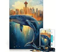 Puzzle de 1000 pièces pour Adultes : Paysage Urbain bondissant avec Une Baleine Jeu de réflexion Stimulant Découpe Nette,alignement Parfait Activité Amusante en Famille Le Soir (38x26cm)