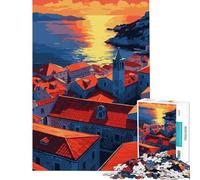 Puzzle de 1000 pièces pour Adultes Paysage Urbain côtier au Coucher du Soleil Motif Difficile à Assembler décoration intérieure Jouet pour Les 14 Ans et Plus 38x26cm