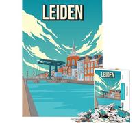 Puzzle de 1000 pièces pour Adultes Paysage Urbain de Leiden Pays-Bas Affiche de Voyage Jeu intellectuel éducatif Amusant et Humoristique Cadeau d'anniversaire (Dimensions 38x52cm)