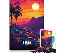 Puzzle de 1000 pièces pour Adultes Paysage Urbain de Lima,Pérou au Coucher du Soleil Jeu de réflexion Artistique de qualité supérieure pour Jouer occasionnellement ou pour Un Anniversaire