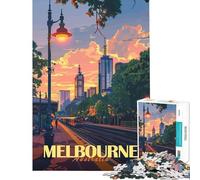 Puzzle de 1000 pièces pour Adultes Paysage Urbain de Melbourne au Coucher du Soleil Défi éducatif Une œuvre d'art Jouet Anti-Stress pour Les 14 Ans et Plus (38x52cm)