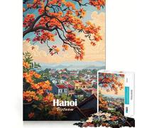 Puzzle de 1000 pièces pour Adultes Paysage Urbain d'Hanoi,Vietnam,avec Fleurs Orange Découpe précise Jeu Amusant et Stimulant Décoration Murale de Noël (38x52cm)