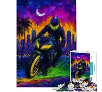 Puzzle de 1000 pièces pour Adultes Paysage Urbain Nocturne à Moto Jeu Manuel pour Adolescents Idéal pour améliorer la mémoire Cadeau pour Amis et Famille (Dimensions 50x75cm)