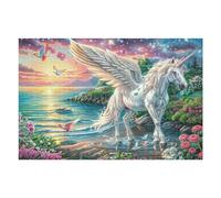 Puzzle De 1000 Pièces pour Adultes Pégase Licorne Champ de Fleurs 75x50cm Art Mural Encadrable pour Bureau Café Présentation Artistique Unique pour Espace Commercial